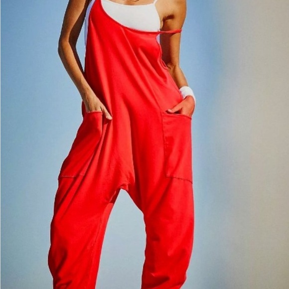 #437 NWT Free People tomato Red Hot Shot Onesie Jumpsuit with Relaxed Fit. - Picture 2 of 4